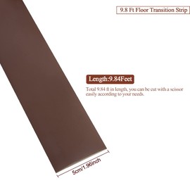 10Ft Floor Transition Strip Self Adhesive Flooring Threshold 2" Wide Rubber Transition Strip Vinyl Floor Flat Divider Strip Edge Trim Laminate Floor Gap Covering (Coffee)