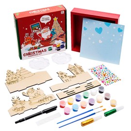 Fun Express 3D DIY Christmas Wood Puzzle Painting Kit, All in One Kids Craft Kit, Stocking Stuffers, Holiday Gifts, Kids Activities for Holidays