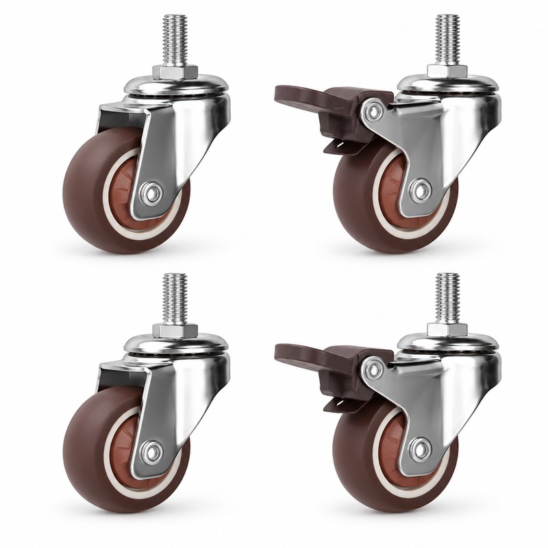 4-Piece Furniture Caster Wheels – 360° Swivel Soft Rubber Casters