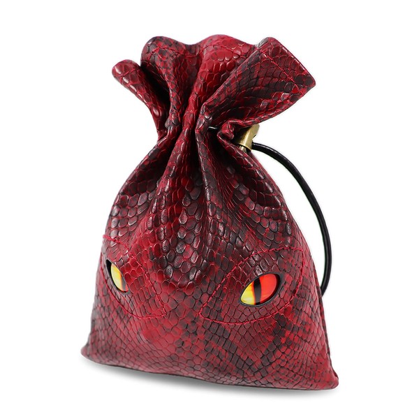 Byhoo Dice Bag Can Hold 6 Dice Sets, Glow in The Dark Eyes Large D and D Dice Storage Bag for DND Board Games, Red Fiery Dragon Leather Coin Pouch for Fantasy RPG Games Accessories, Drawstring Pouch