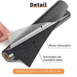 IModeur 5Ft Plotter Film Textile Glitter Black, 30.5 x 152.5 cm Flex Film Plotter Textile Black for Cricut Maker, Silhouette Cameo, Textile Film Plotter Black for Clothes, Hats, Other Fabrics