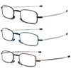 REAVEE 3 Pack Folding Reading Glasses with Keychain Compact Bags
