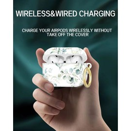 Compatible with AirPod Pro 2nd//1st Generation Case Cover with Key Chain,Full Protective Shockproof Wireless Headphone Case for Airpod Pro 2023/2022/2019(Watercolor Leaves)