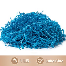 Wowxyz 1 LB Crinkle Cut Paper Shred Lake Blue Crinkle Shredded Paper for Gift Baskets - Gift Box Bag Filler - Confetti Stuffing for Birthday, Holiday Present Packaging Wrapping