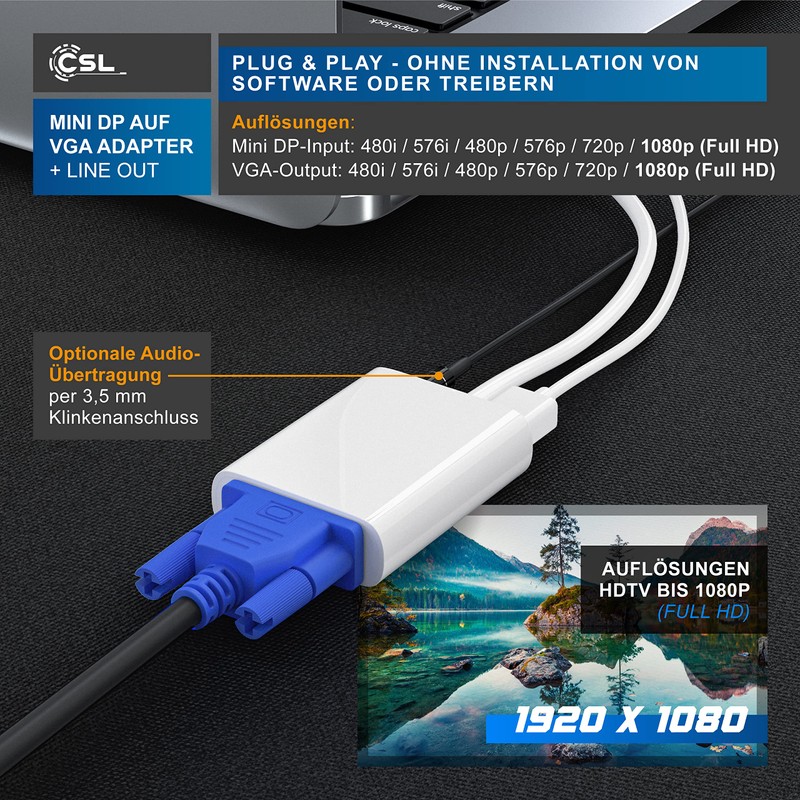 CSL - Full HD Mini DisplayPort to VGA Adapter with
