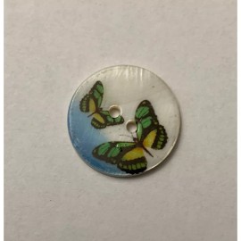 Green & Yellow Butterflies Natural Pearl Shell Button - Made in France 23mm/ 7/8