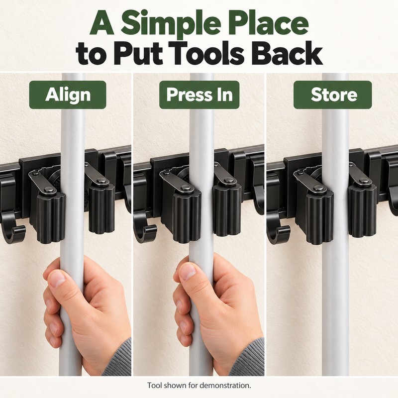 Wall-Mounted Broom and Mop Holder – 4 Slots and 5