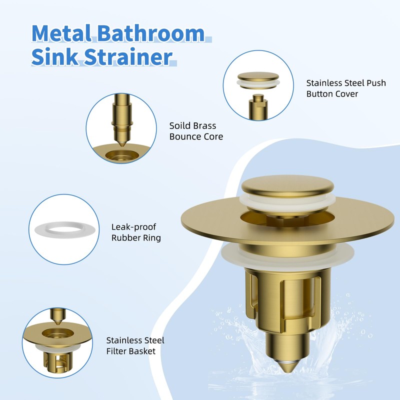 iFealClear Metal Universal Bathroom Sink Stopper, Upgraded Stainless Steel Sink