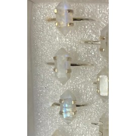 Natures Creations Stackable rainbow moonstone crystal point sterling silver ring size 9