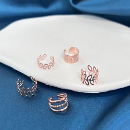 Fanquility 5pcs Sparkling Ear Cuff Gold Non Pierced Ear Cartilage Clip on Wrap Hoop Exquisite Tiny Boho Beach Minimalist Adjustable Multi-layered Fake Earrings for Women Jewelry (Rose Gold)