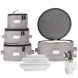 Set of 4 China Storage Cases for Dinnerware - Hard Shell and Stackable - Sizes: 12" - 10" - 8.5" and 7" W - 48 Plate Separators Included