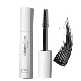 Rumi Cosmetiques VolumeCare+ Máscara de pestañas para mujeres maduras, fórmula 2 en 1 de longitud y volumen extremos, sin grumos ni descamaciones, de 