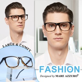 MARE AZZURO Oversized Square Reading Glasses +1.25 Men Large Readers 1.0 1.25 1.5 1.75 2.0 2.25 2.5 2.75 3.0 3.5 4.0 5.0 6.0 (Tortoise, 1.25)