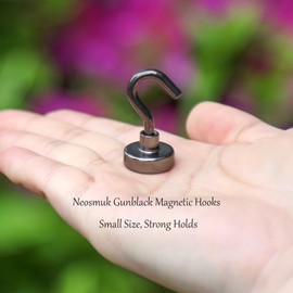 Neosmuk Magnetic Hooks,30lb+ Heavy Duty Earth Magnets with Hook for Refrigerator, Extra Strong Cruise Hook for Hanging, Magnetic Hanger for Cabins, Grill (Gunblack, 20 Pack)