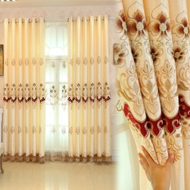 Amidoudou 1 Pair European Luxury Embroidered Curtains for Living Room Bedroom (Yellow,63x96 Inch)