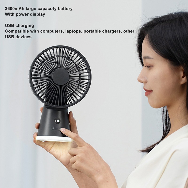Desktop Fan Portable 5 Speed Power Display Quiet USB Rechargeable