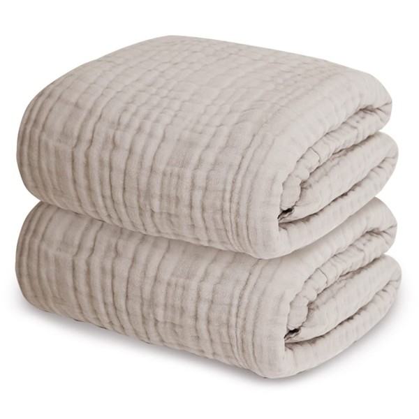 Keratta Baby Bath Towel, Baby 6-Ply Gauze, 41.3 x 41.3 inches (105 x 105 cm), Square (Beige, Set of 2)