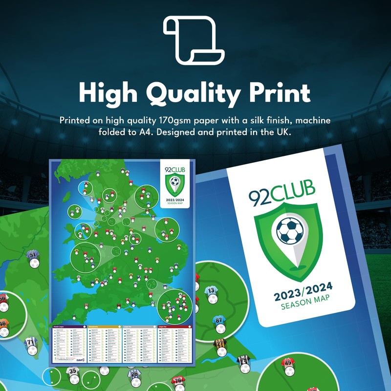 Football Ground Map 92 Club - Football Stadium A1 Wall