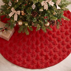 Red Pine Faux Fur Soft Plush Christmas Tree Skirt 36 Inch