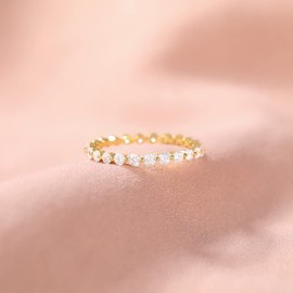 2mm 925 Sterling Silver Women Full Eternity Engagement Promise Ring Cubic Zirconia Stackable Wedding Band (Gold,Size P 1/2)