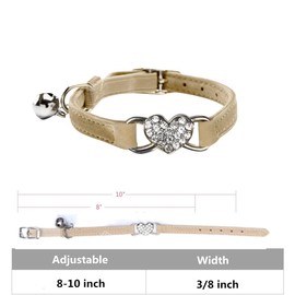 WDPAWS Collar de gato con diseño de corazón brillante con cinturón de seguridad y campana ajustable de 8 a 10 pulgadas para gatos (Khaki)