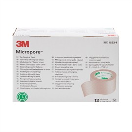 3M Microfoam Surgical Tape, Non-Sterile, Easy Tear Paper, Tan, 1 in x 10 yds, 12 Count