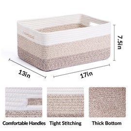 MiniArk MiniArk Large Storage Baskets for Shelves, Closet Organizers Bins for Clothes Blanket Towels, Baby Nursery, Toy Baskets Box, Woven Rope Baskets, 17 x 13 x 7.5, 2 Packs Gradient Brown