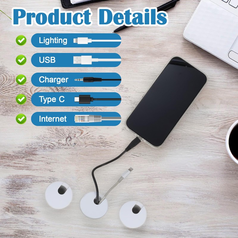 3 PCS 1-1/2 Inch White Desk Grommet, Computer Cord Grommet