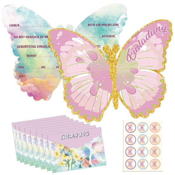 Giugio Pack of 12 Butterfly Invitation Cards in German Birthday