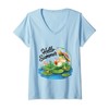 Womens Retro Beach Vacation Cute Frog Design V-Neck T-Shirt