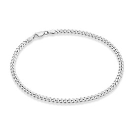 Miabella Solid 925 Sterling Silver Italian 3.5mm Diamond Cut Cuban Link Curb Chain Anklet for Women, Made in Italy (sterling silver, Length 9 Inches (X-Small))