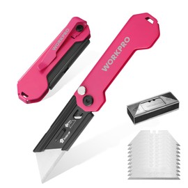 WORKPRO 2PCS EDC Folding Utility Knife, Mini Box Cutter with Quick Open Axis Lock, Quick Change Blade Razor Knife, Foldable Small Pocket Knife with Belt Clip, 2 Packs with 10 Extra Blades