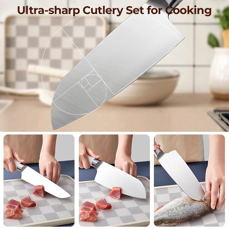Knife Set, Kitchen Knife Set with Block, 6 Pieces Professional