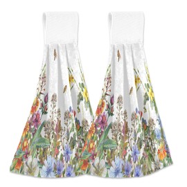 Blueangle Juego de 2 toallas para colgar con hierbas y flores silvestres, toalla de mano absorbente de terciopelo coral suave para cocina, baño