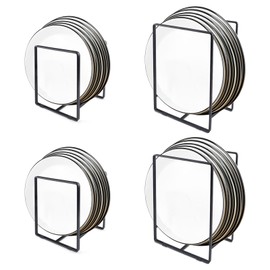 LELE LIFE 4 Pack Plate Organizer Holder, Vertical Metal Dish Drying Rack Storage Stand for Cabinet, Cupboard, Kitchen Counter, 2 Large 2 Small (Black)