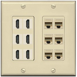 RiteAV (2 Gang Decorative 6 Port HDMI and 6 Cat6 Ethernet Ivory Wall Plate
