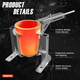 Nelyrho Hand-held Crucible Pouring Tongs/Rack with A Graphite Crucible, Work with Crucibles and Melting Furnace, Metal Casting Aluminium Gold Silver #4 (4.5kg-9.9lbs)