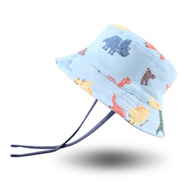 Summer Baby Sun Hat Infant Toddler Bucket Hats for Boys UPF 50+ Kids Boy Beach Hat 0-4 Years (Blue Dinosaur, 46cm)