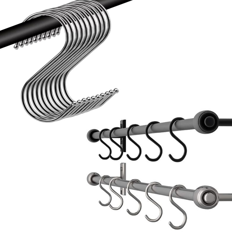 Glamified S Hooks for Hanging Clothes (10 Pack), Stainless Steel