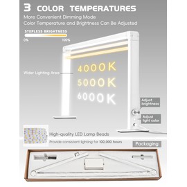 DLITISH Foldable Half Moon Light for Nail Desk, 48W Rectangle Nail Tech Lamp, 33in LED Desk Lamp with Knob, 3 Modes 3000-6000K Dimmable (White)