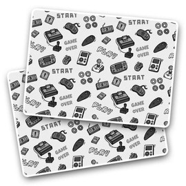 Rectangle Stickers(Set of 2) 7.5cm BW - Video Game Icons Gamer Online Fun Decals for Laptops,Tablets,Luggage,Scrap Booking,Fridges, #40972