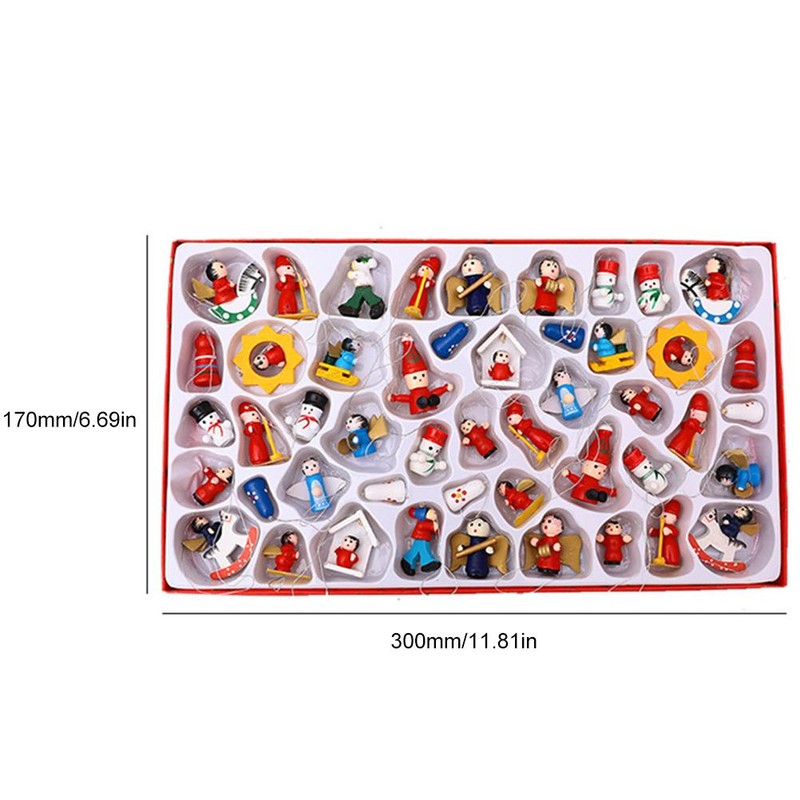 48PCS Christmas Wooden Small Pendants Christmas Decoration Christmas Tree Hanging