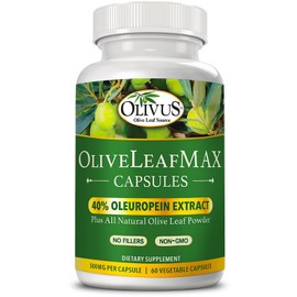 OliveLeafMAX Olive Leaf Extract (40% Oleuroepin) + Organic Olive Leaf Powder + No Fillers + 60 Vegetarian Capsules + Sourced from Spain and Manufactured in USA at GMP Facility