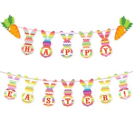 JEYORZY 1 Set Ostern Deko Girlande, Happy Easter Banner, Frohe Ostern Banner Osterhasen Girlande, Ostereier Papier zum Aufhängen, Ostereier Deko zum Aufhängen für Osterdeko Partyzubehör
