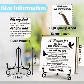 Gifts for Dad from Daughter, Father's Day Christian Gift, Birthday Gifts for Dad, A Prayer for My Dad Wooden Plaque with Stand, Home Office Desk Sign Keepsake Presents for Dad, 5x5 Inch-B02