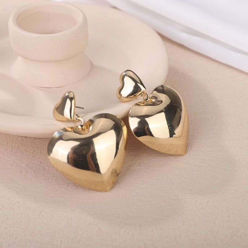 Jumwrit Dainty Gold Double Heart Drop Dangle Earrings for Women