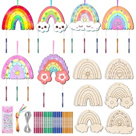 Nourdom 12-Piece Rainbow Wind Chime Craft Set, Wooden Craft Set, Children's Wind Chime, Crafts, Wooden Craft Sets for Children, Craft Creative Sets for Rainbow Decoration, Girls, Boys, Children's