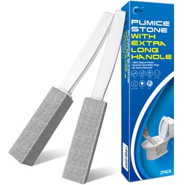 4TH Pumice Stone Toilet Bowl Cleaning Stick with Extra Large Handle,Cleans Away Limescale Stain,Hard Water Rings, Calcium,Iron and Rust. Remover for Tile/Bath/Kitchen - 2 Pack