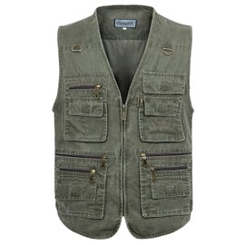 Gihuo Men's Casual Outdoor Leisure Lightweight Pockets Fishing Photo Journalist Hunting Vest Plus Size (M, Army green)