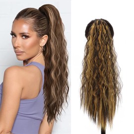 XUENMB Curly Ponytail Extension for Women 21 Inch Long Drawstring Kinky Curly Wigs Daily Black Natual Wavy Clip in Ponytail Hairpieces (mix)